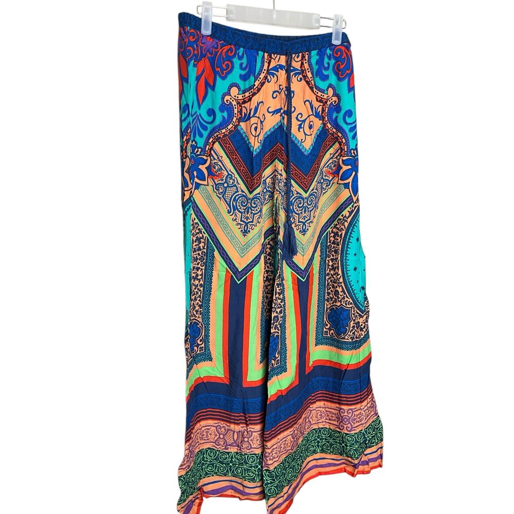 Flying Tomato Wide Leg Palazzo‎ Pants Elastic Waist Multicolor Womens Size L NEW
